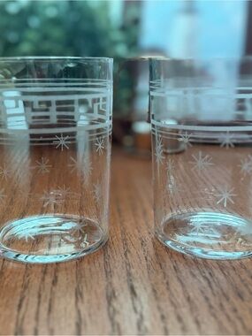 Vintage Grecian Atomic Starburst Manganese Glasses- Set of 2